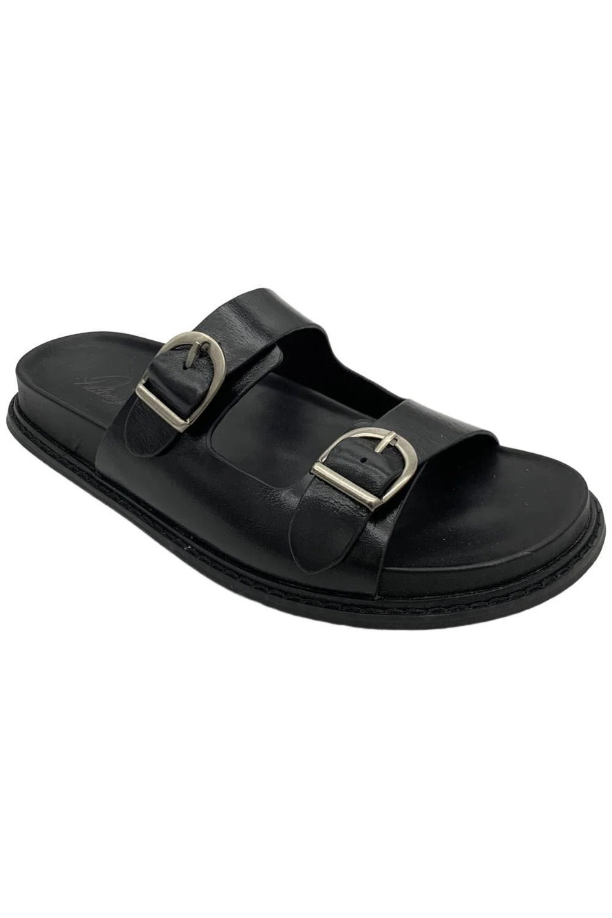 Patricia Nash Women's Noa Leather Flat Sandal Black - Medium